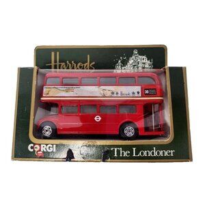 Vintage Red Corgi London Bus Die Cast The Londoner At Harrods Knights Bridge NEW